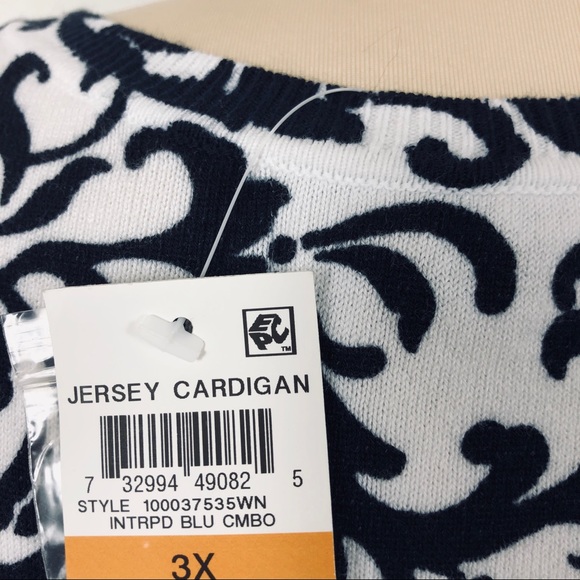 NWT Jersey Cardigan Karen Scott Blue White Light Weight Button Front 3X MACY’s - Picture 2 of 3